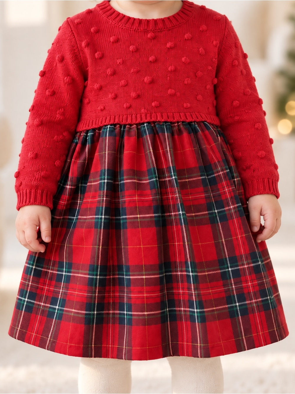 Bonnie Baby Sweater Dress Girls Red Plaid Size 18M 2 Piece Set With Tights NWT